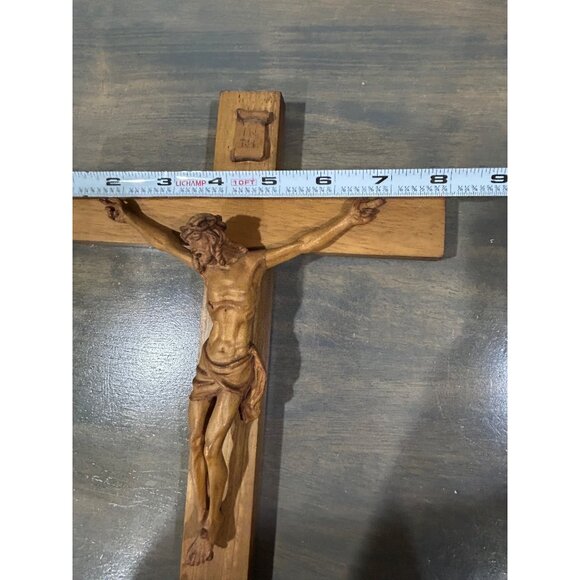 Vintage Anri Italy Hand Carved Wood Cross Crucifix Jesus Original Sticker 13" - Picture 9 of 9